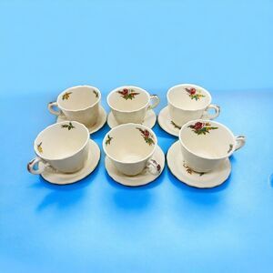 Spode's Jewel Heath And Rose Tea Cups And Saucers - Set Of 6
